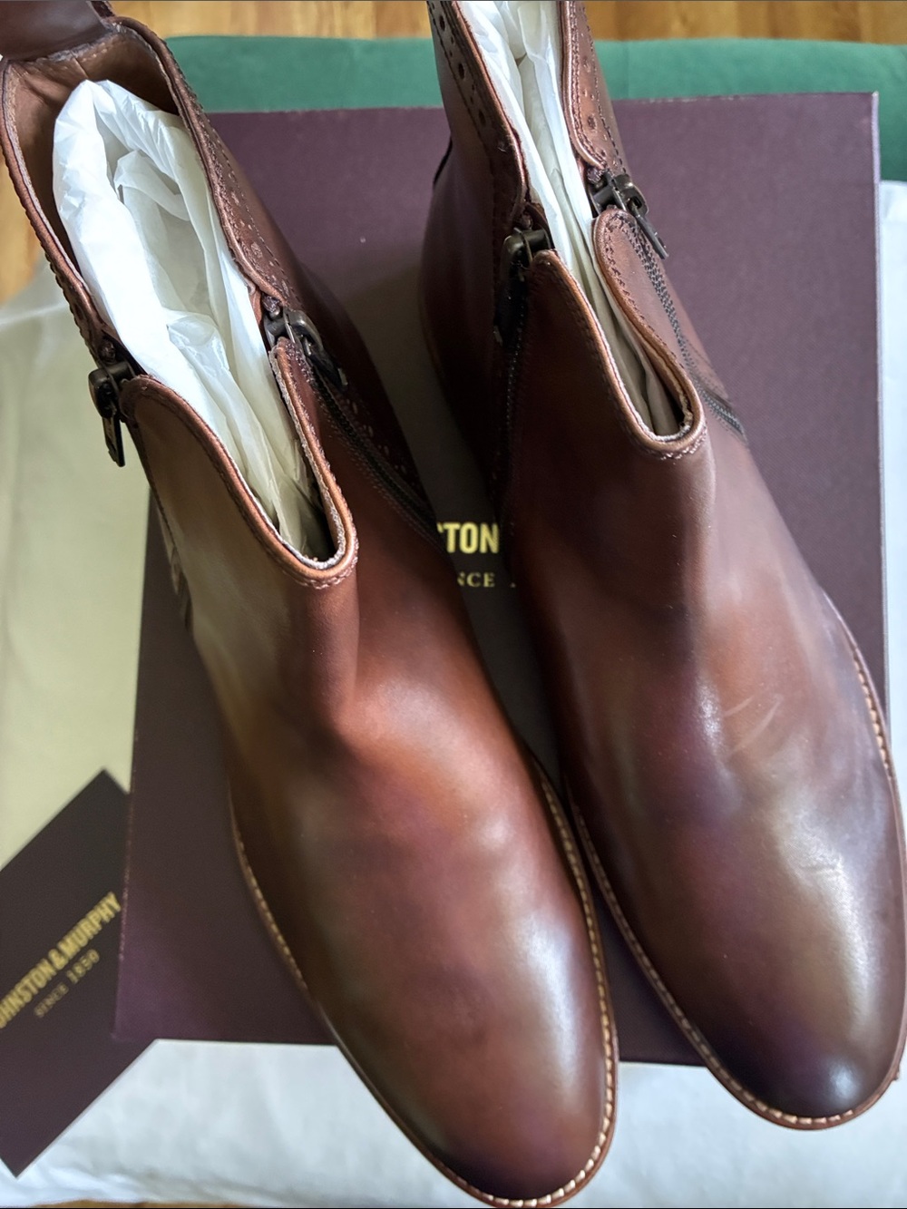 Vintage Johnston & Murphy Chestnut Brown Leather Chukka Boots with Side Zip